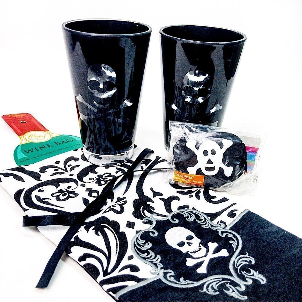 Skull & Crossbones Party Bundle: Pint Cups, Wine Bag, Eye Patches